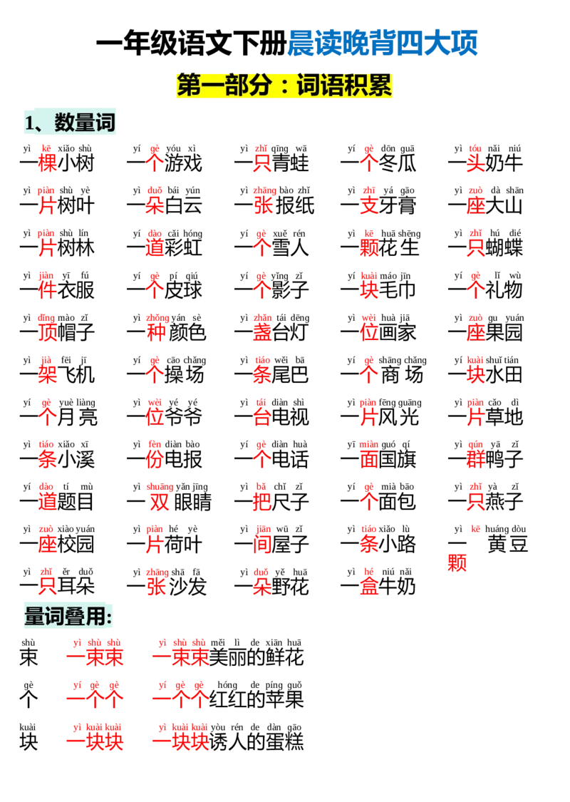 晨读晚背-语文一年级下册统编版_一年级语文下册（统编版）_专项练习