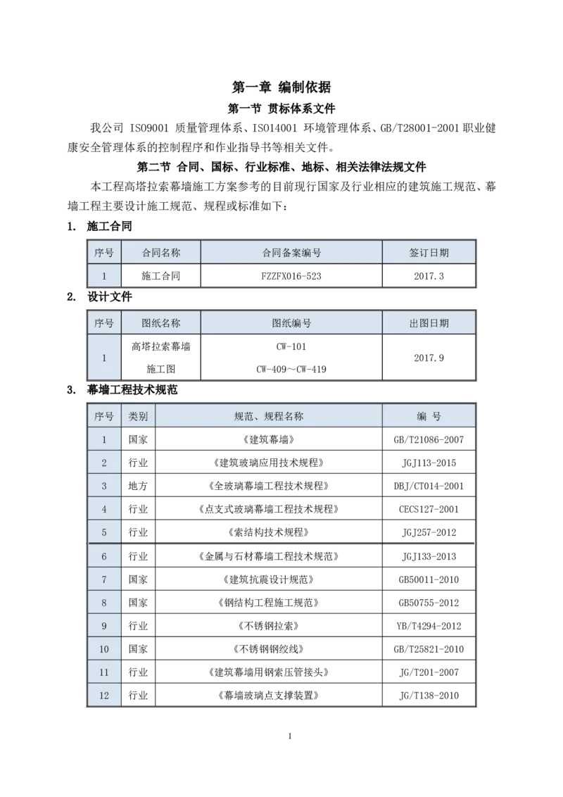 幕墙施工方案1_2021-2023年优秀施组方案_施工方案_三利大厦高塔拉索幕墙施工方案
