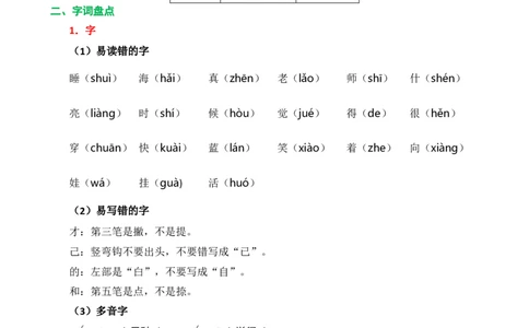 第七单元核心知识点_一年级语文上册（统编版）_老课标资料_单元知识小结