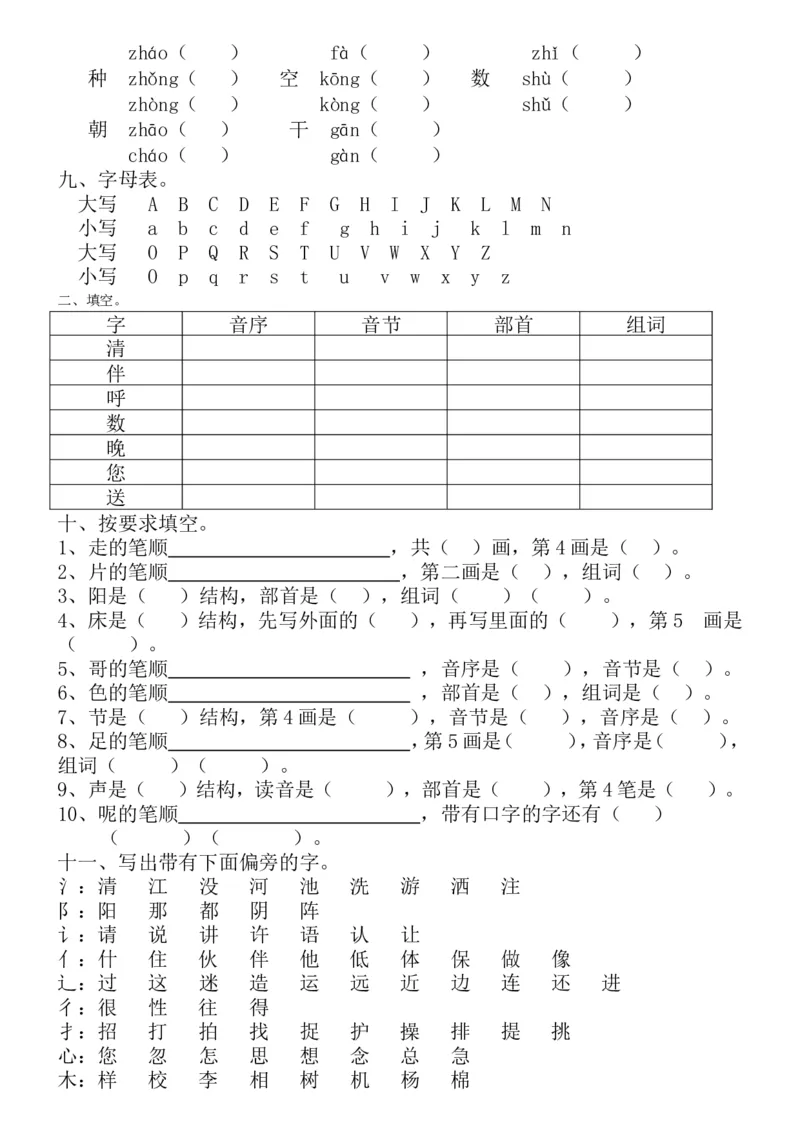 新编人教版一年级语文下册期末复习资料_一年级语文下册（统编版）_老课标资料_一下语文含教学视频_第一套_009-试题试卷word版可下载打印_总复习资料