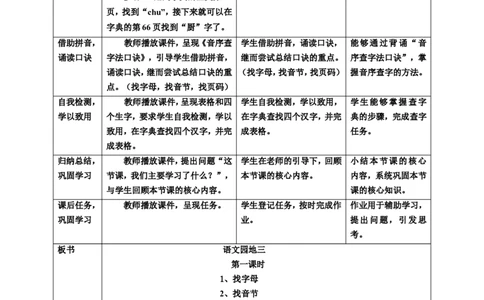 语文园地三第1课时教案_一年级语文下册（统编版）_老课标资料_教案反思+导学案_表格式_6版表格教案（带三维目标）_第3单元