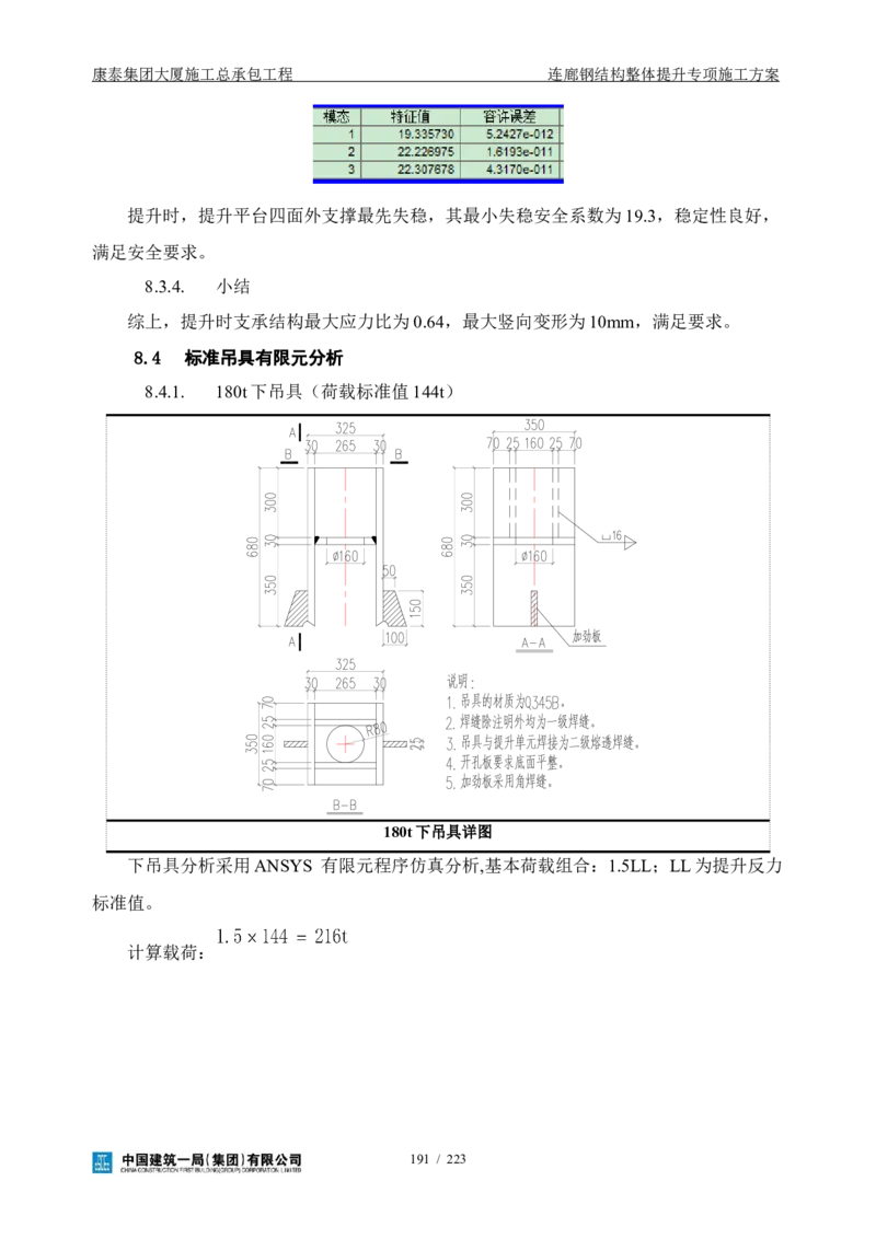 康泰集团大厦施工总承包工程-钢结构连廊专项施工方案-正文_2021-2023年优秀施组方案_施工方案_方案36-连廊钢结构整体提升专项施工方案