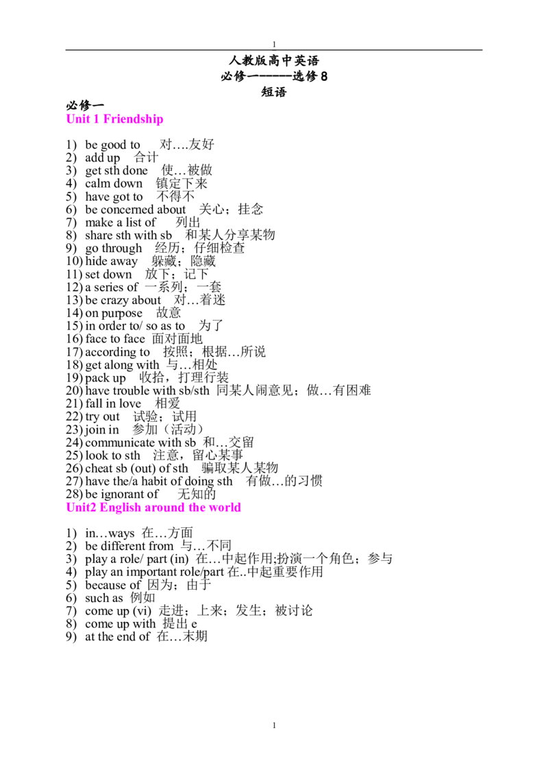 英语97人教版高中英语必修一至选修八短语_S054高中英语备考必备学习资料包