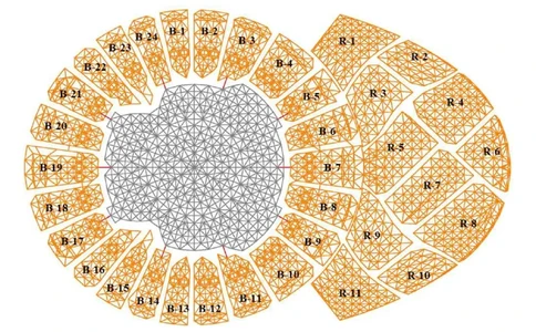 附图6-4网架分块示意图_2021-2023年优秀施组方案_施工组织设计_曲江电竞产业园--场馆区项目施工组织设计_1.施工组织设计_附表附图