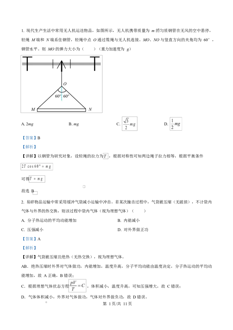 2025年高考物理试卷（重庆卷）（1-11，15题）（解析卷）_物理历年高考真题_新&middot;Word版2008-2025&middot;高考物理真题_物理（按年份分类）2008-2025_2025&middot;高考物理真题