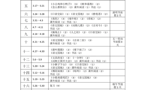 语文一年级下册教学进度表_一年级语文下册（统编版）_全套教学资源_教学进度表与教材分析