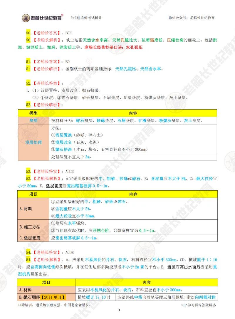 老船长一建公路&mdash;&mdash;点题强化直播-答案（合订版）_2026年一级建造师_2026年一建公路_2025年一建公路SVIP_04-冲刺串讲✿考点强化✿小灶集训_讲义