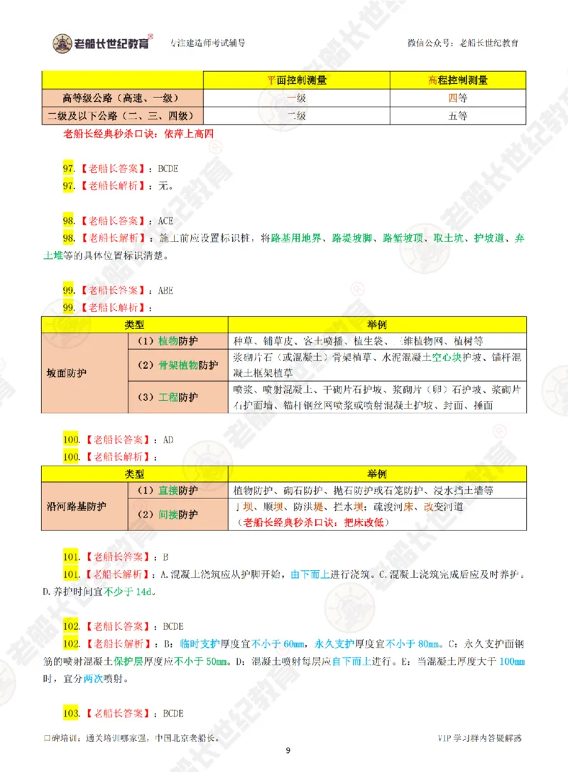 老船长一建公路&mdash;&mdash;点题强化直播-答案（合订版）_2026年一级建造师_2026年一建公路_2025年一建公路SVIP_04-冲刺串讲✿考点强化✿小灶集训_讲义