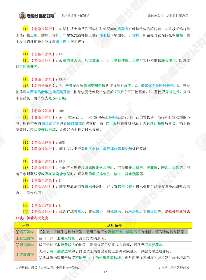 老船长一建公路&mdash;&mdash;点题强化直播-答案（合订版）_2026年一级建造师_2026年一建公路_2025年一建公路SVIP_04-冲刺串讲✿考点强化✿小灶集训_讲义