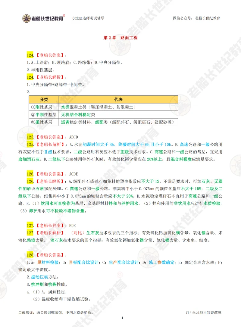 老船长一建公路&mdash;&mdash;点题强化直播-答案（合订版）_2026年一级建造师_2026年一建公路_2025年一建公路SVIP_04-冲刺串讲✿考点强化✿小灶集训_讲义