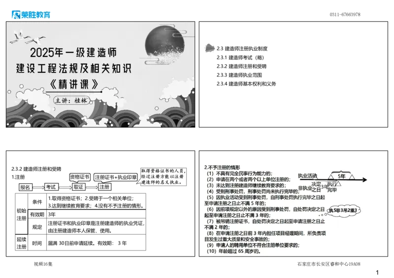 视频16集2.3建造师注册执业制度（可打印版）_2026年一建法规_2025年一建法规SVIP_02-基础精讲✿高端面授✿深度强化_12-法规《教材精讲班》桂林RS_讲义
