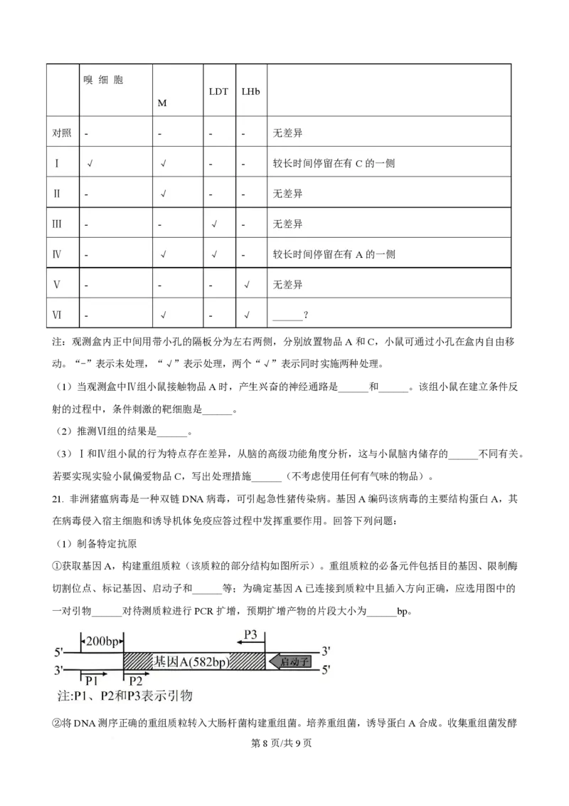 2025年高考生物试卷（湖南卷）（空白卷）_生物历年高考真题_新&middot;PDF版2008-2025&middot;高考生物真题_生物（按年份分类）2008-2025_2025&middot;高考生物真题