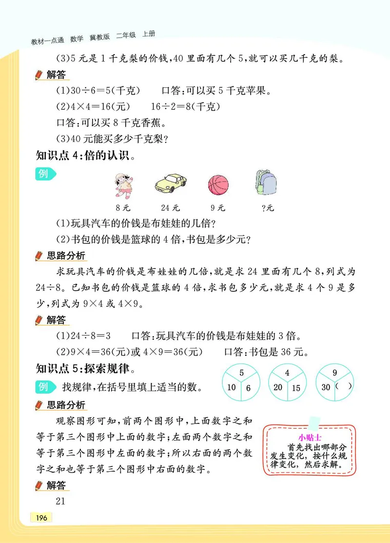 《教材一点通》数学2年级上册（JJ）_二年级上下册资料_小学二年级学习资料-25年更新版_2-03、小学二年级数学上册_2-3-2、练习题、作业、试题、试卷_冀教版_电子册类