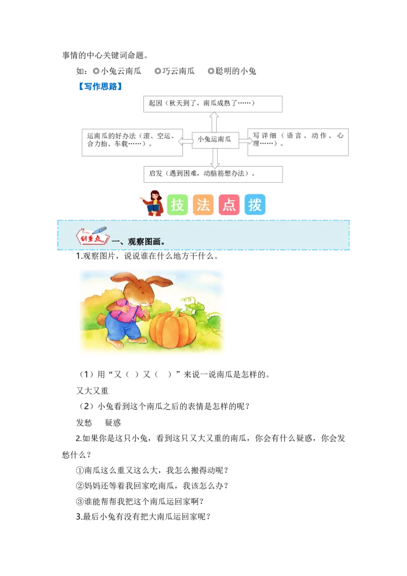 第八单元写话：小兔运南瓜（技法+范文+素材）（统编版）_一年级语文上册（统编版）_单元写作能力提升_老课标