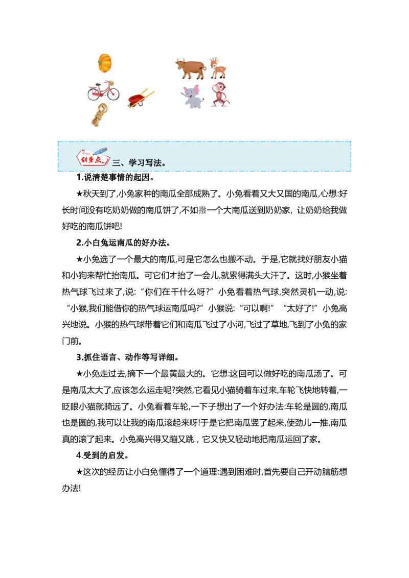 第八单元写话：小兔运南瓜（技法+范文+素材）（统编版）_一年级语文上册（统编版）_单元写作能力提升_老课标