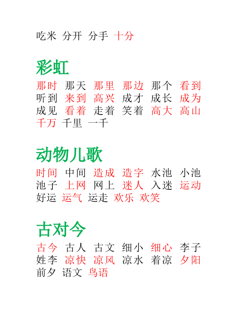 部编版-一年级语文下册-田字格组词_一年级语文下册（统编版）_老课标资料_一下语文含教学视频_第一套_009-试题试卷word版可下载打印_总复习资料