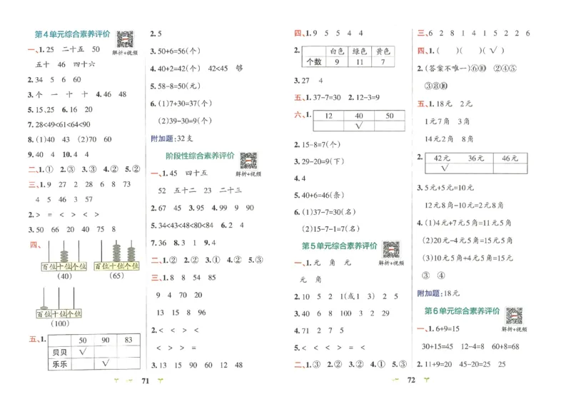 《小学学霸冲A卷》数学1年级下册（RJ）_一年级上下册资料_小学一年级学习资料-25年更新版_1-04、小学一年级数学下册_1-4-2、练习题、作业、试题、试卷_人教版_电子册