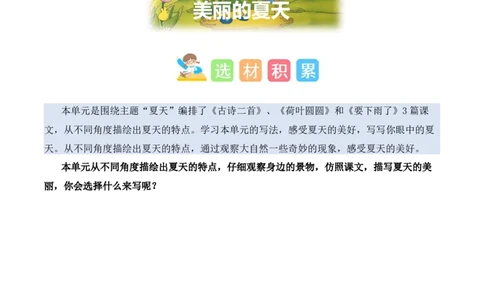 第六单元写话：美丽的夏天（素材积累）（统编版2024）_一年级语文下册（统编版）_单元写作能力提升_2025版