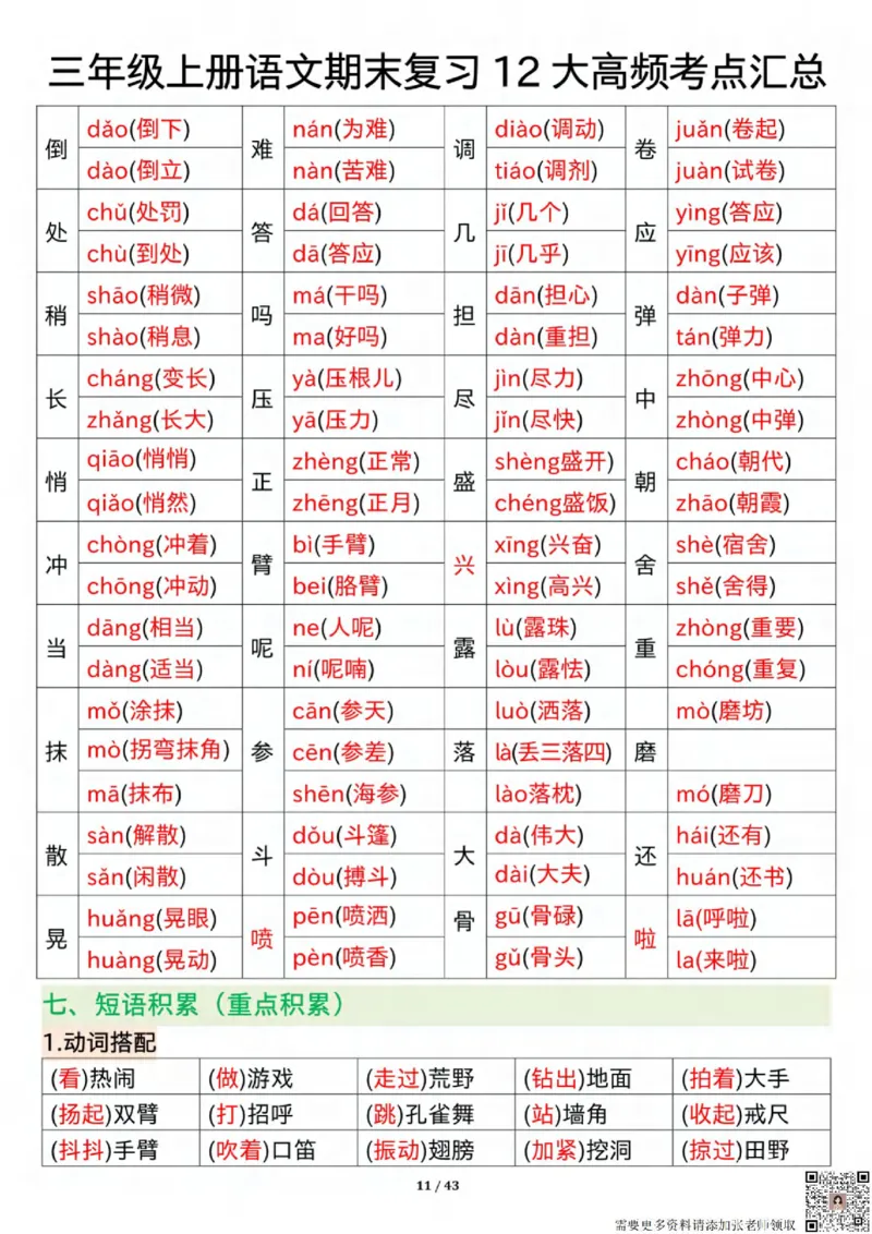 1125三年级上册语文期末复习12大高频考点汇总纯图版_三年级上下册资料_三年级上册小红书同款资料_三年级(1)