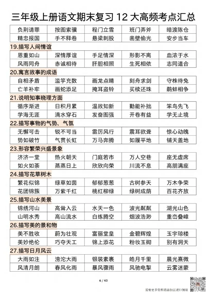 1125三年级上册语文期末复习12大高频考点汇总纯图版_三年级上下册资料_三年级上册小红书同款资料_三年级(1)
