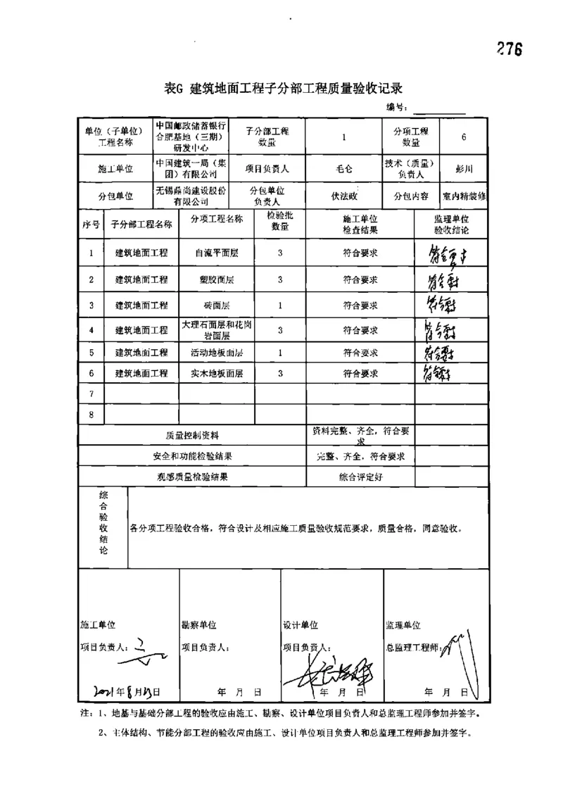 研发中心-分部子分部验收记录_2021-2023年优秀施组方案_施工组织设计_施组18-中国邮政储蓄银行合肥基地（三期）施工组织设计_3-单位工程、分部工程验收记录