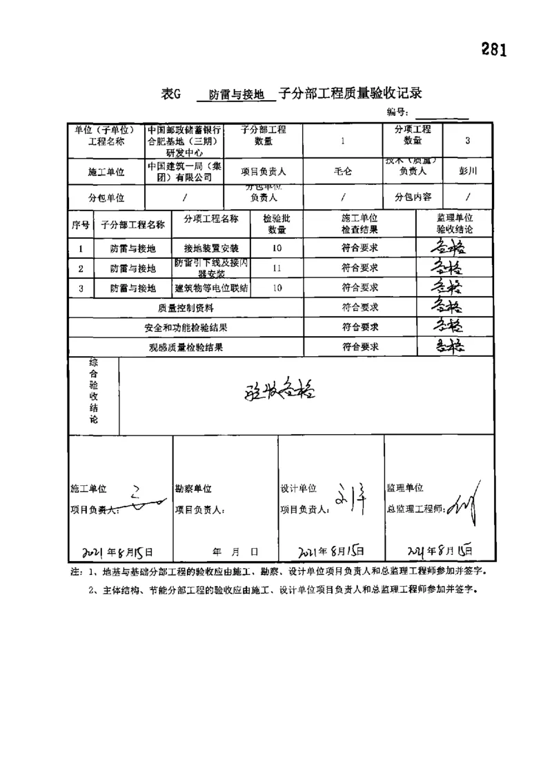研发中心-分部子分部验收记录_2021-2023年优秀施组方案_施工组织设计_施组18-中国邮政储蓄银行合肥基地（三期）施工组织设计_3-单位工程、分部工程验收记录