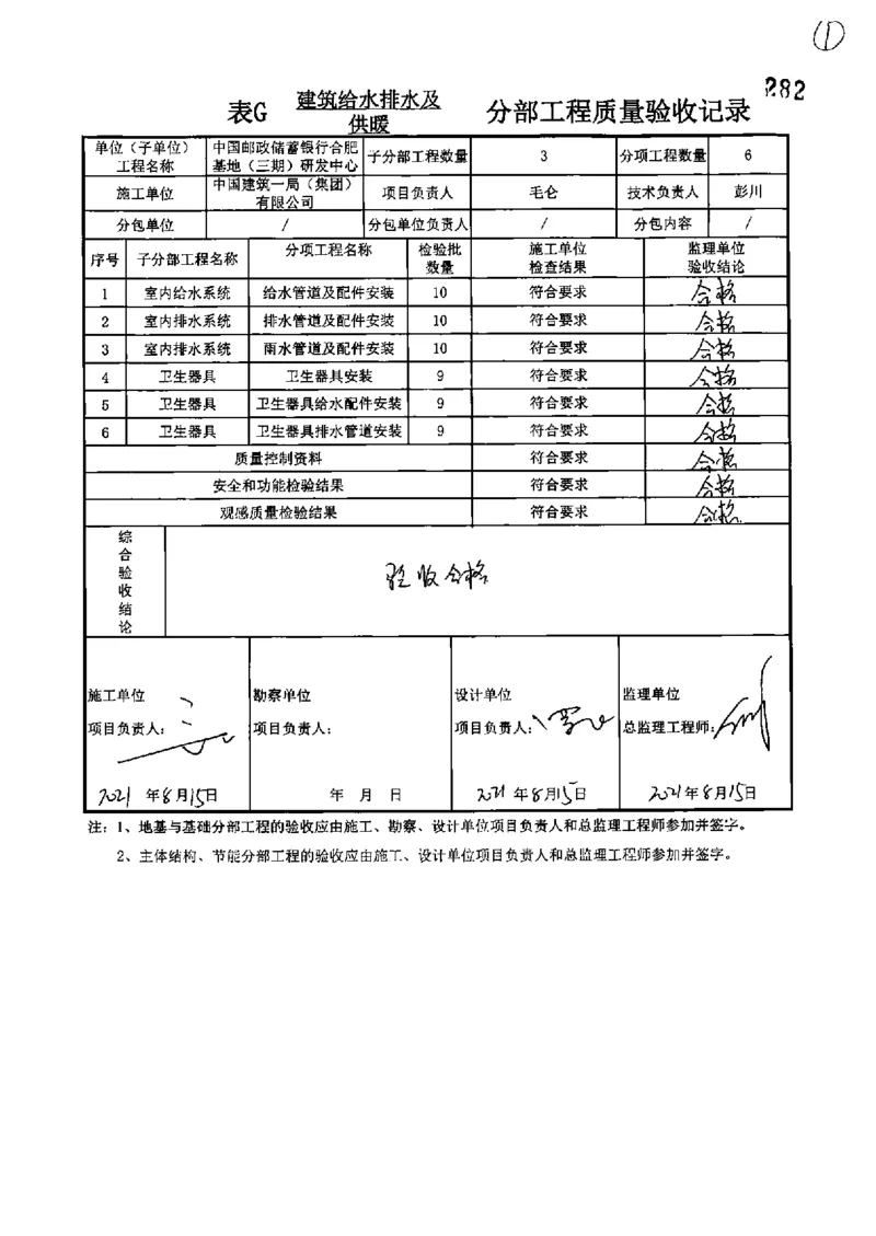 研发中心-分部子分部验收记录_2021-2023年优秀施组方案_施工组织设计_施组18-中国邮政储蓄银行合肥基地（三期）施工组织设计_3-单位工程、分部工程验收记录