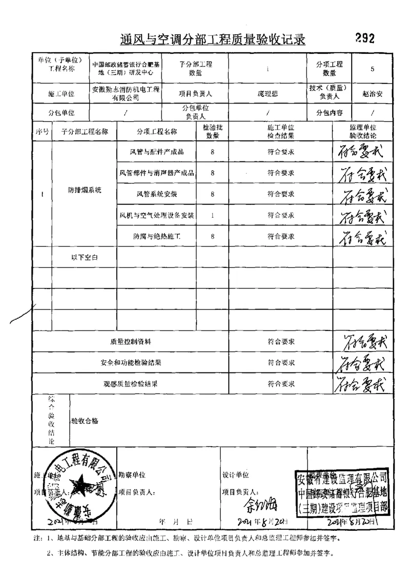 研发中心-分部子分部验收记录_2021-2023年优秀施组方案_施工组织设计_施组18-中国邮政储蓄银行合肥基地（三期）施工组织设计_3-单位工程、分部工程验收记录