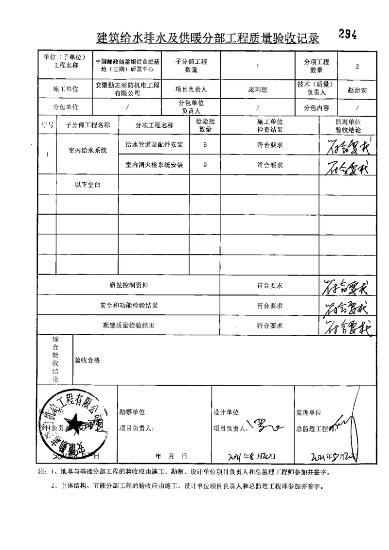 研发中心-分部子分部验收记录_2021-2023年优秀施组方案_施工组织设计_施组18-中国邮政储蓄银行合肥基地（三期）施工组织设计_3-单位工程、分部工程验收记录