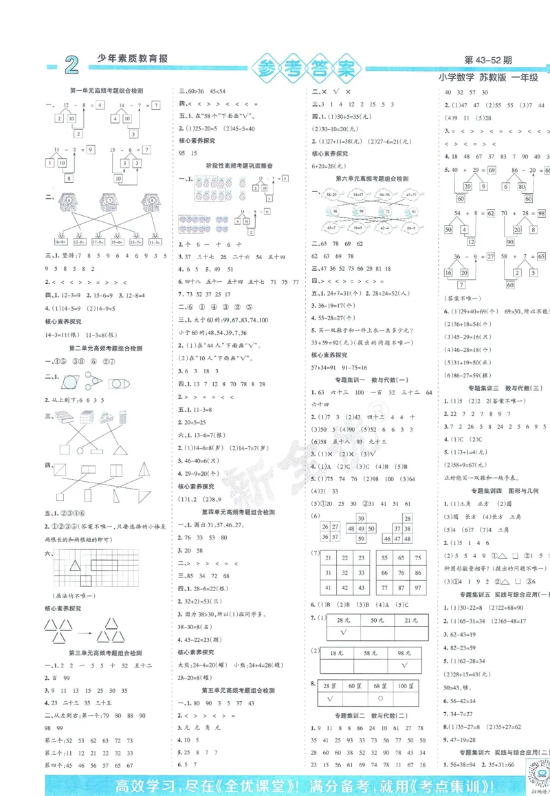 《少年素质教育报》15天满分备考-24春数学1年级下册（SJ）_一年级上下册资料_小学一年级学习资料-25年更新版_1-04、小学一年级数学下册_1-4-2、练习题、作业、试题、试卷_苏教版_电子册类