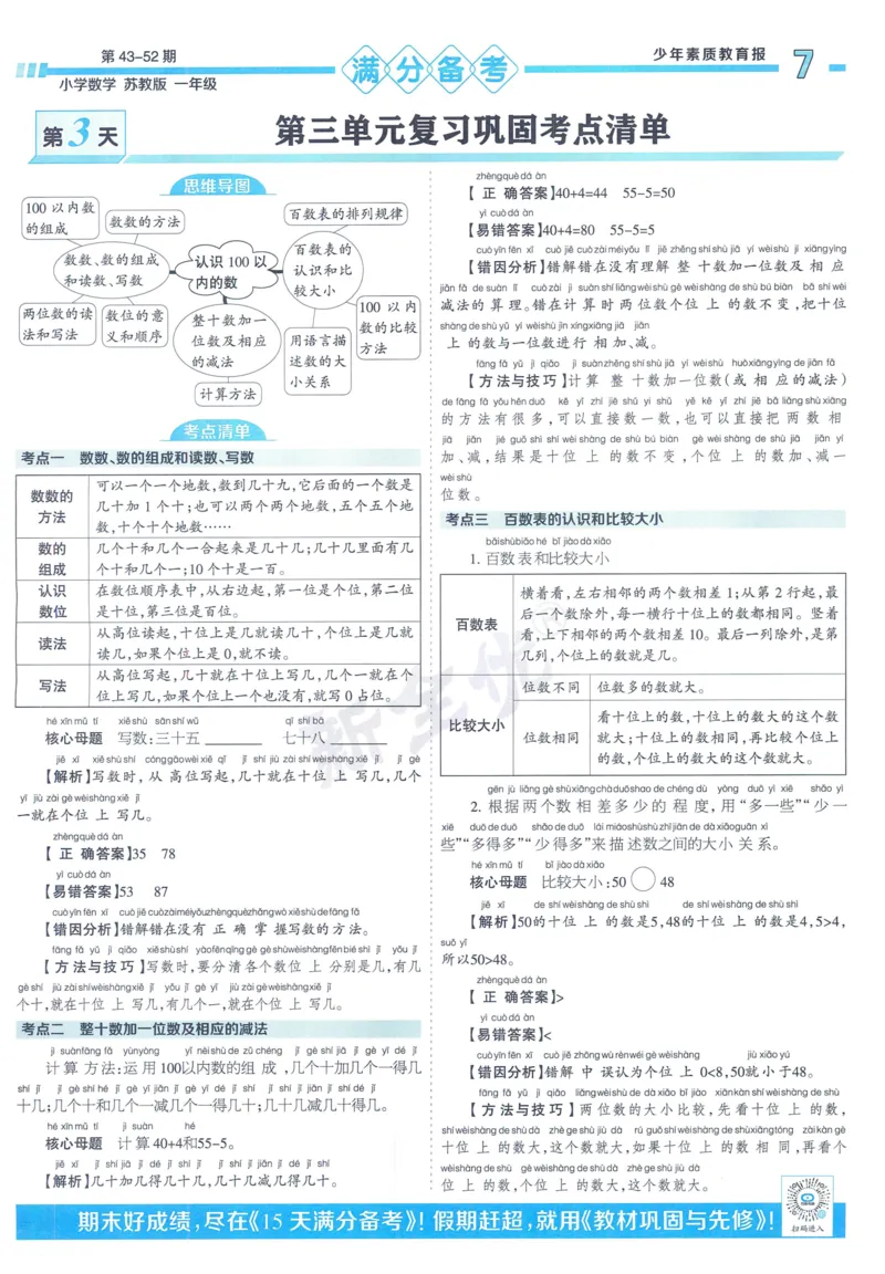 《少年素质教育报》15天满分备考-24春数学1年级下册（SJ）_一年级上下册资料_小学一年级学习资料-25年更新版_1-04、小学一年级数学下册_1-4-2、练习题、作业、试题、试卷_苏教版_电子册类