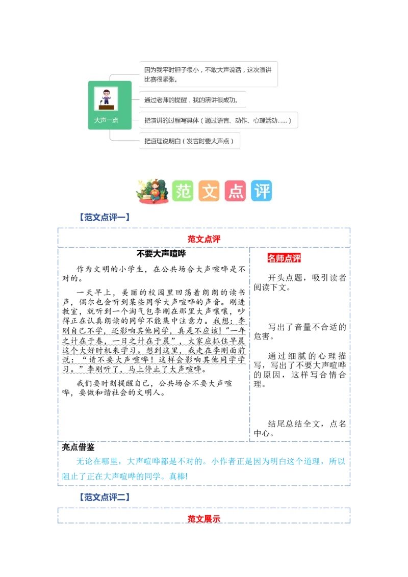 第六单元习作：用多大的声音（范文点评）（统编版）_一年级语文上册（统编版）_单元写作能力提升_老课标