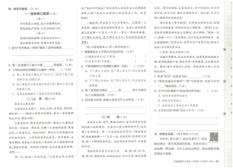 《实验班提优大考卷》语文3年级下册（RJ）_三年级上下册资料_小学三年级学习资料-25年更新版_3-02、小学三年级语文下册_3-2-2、练习题、作业、试题、试卷_电子册类