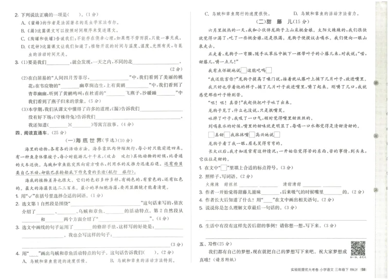 《实验班提优大考卷》语文3年级下册（RJ）_三年级上下册资料_小学三年级学习资料-25年更新版_3-02、小学三年级语文下册_3-2-2、练习题、作业、试题、试卷_电子册类
