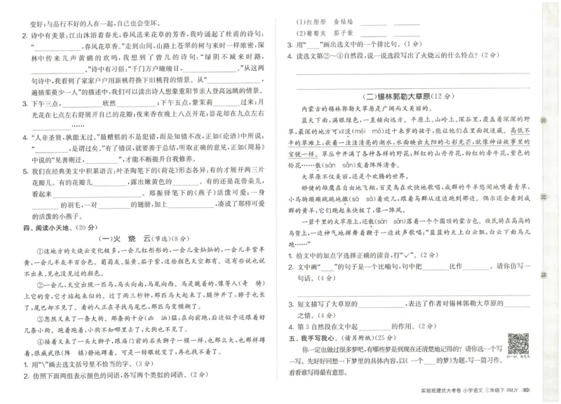 《实验班提优大考卷》语文3年级下册（RJ）_三年级上下册资料_小学三年级学习资料-25年更新版_3-02、小学三年级语文下册_3-2-2、练习题、作业、试题、试卷_电子册类