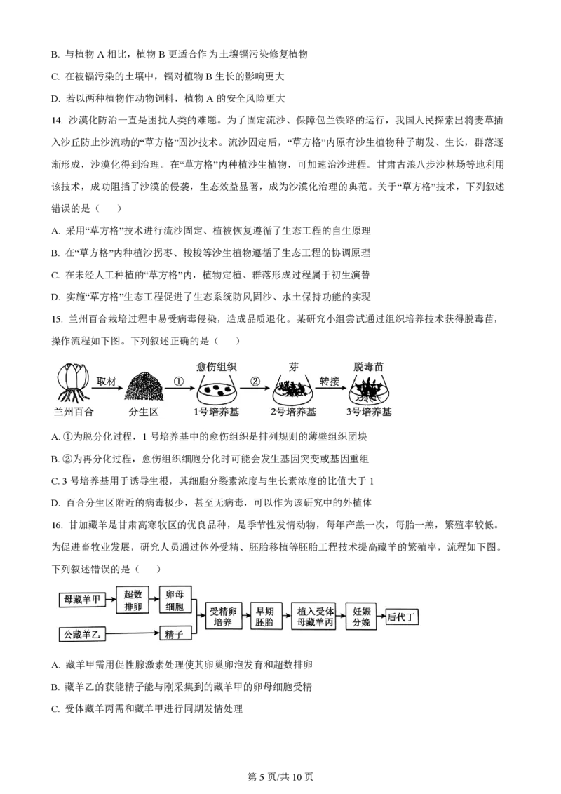 2024年高考生物试卷（甘肃）（空白卷）_生物历年高考真题_新&middot;PDF版2008-2025&middot;高考生物真题_生物（按年份分类）2008-2025_2024&middot;高考生物真题