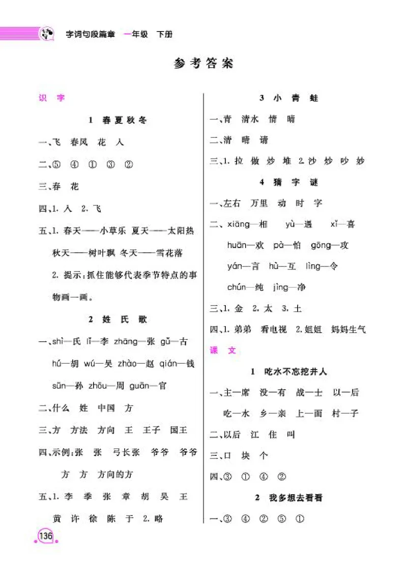 《字词句段篇章》语文1年级下册（RJ）_一年级上下册资料_小学一年级学习资料-25年更新版_1-02、小学一年级语文下册_3-6-2-2、练习题、作业、专项、试卷_部编（人教）版_电子册类