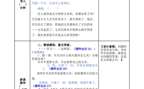 15文具的家-教案_一年级语文下册（统编版）_老课标资料_教案反思+导学案_表格式_5版表格式教案