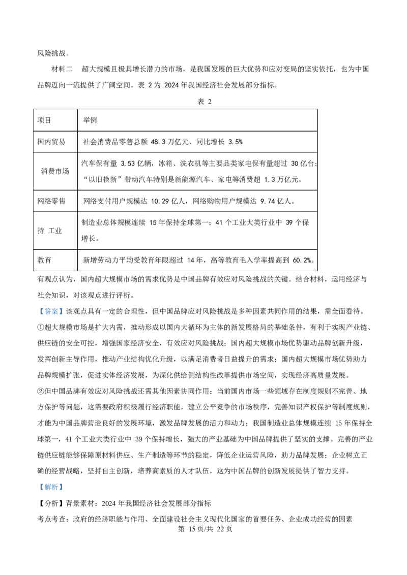2025年高考政治试卷（山东卷）（解析卷）_政治历年高考真题_新&middot;Word版2008-2025&middot;高考政治真题_政治（按年份分类）2008-2025_2025&middot;政治高考真题