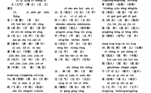 一年级下册带拼音写字词表_一年级语文下册（统编版）_老课标资料_一下语文含教学视频_第一套_009-试题试卷word版可下载打印_部编一年级期末复习和试卷