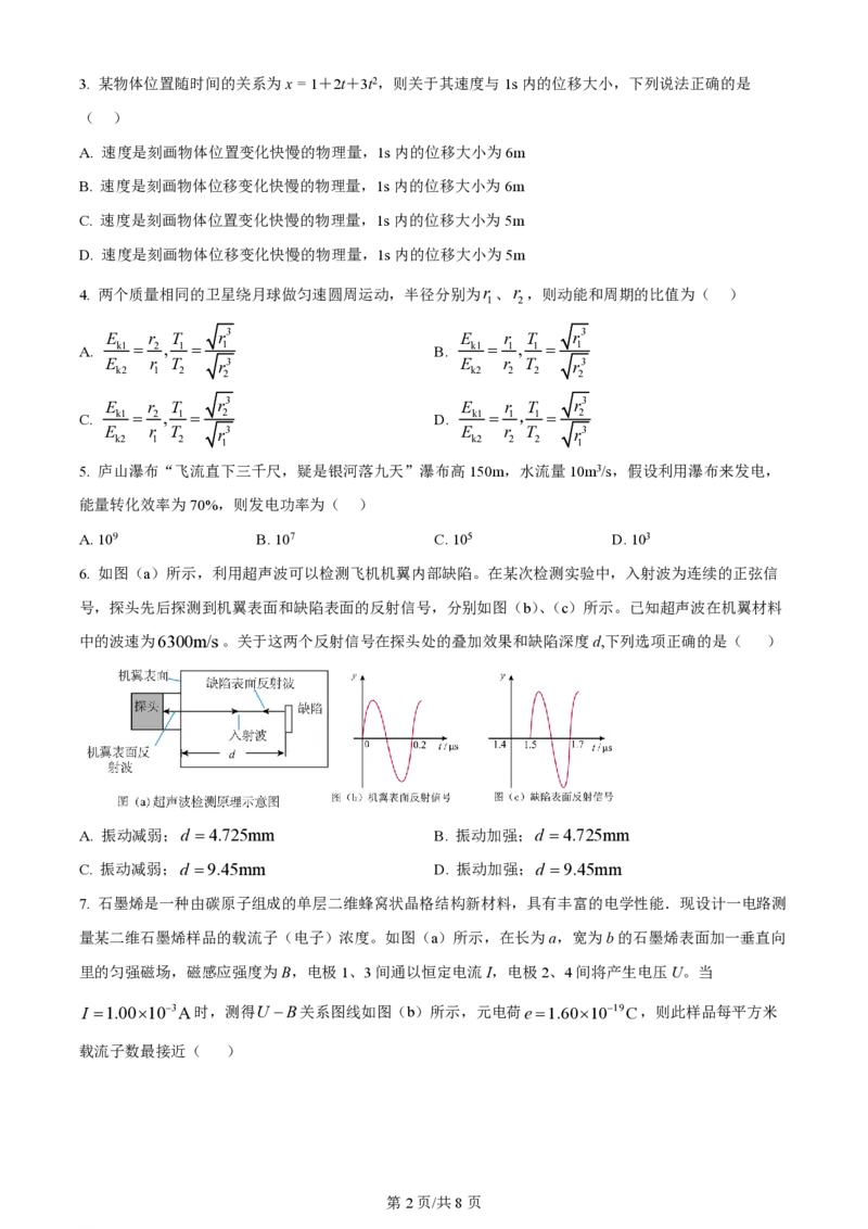 2024年高考物理试卷（江西）（空白卷）_物理历年高考真题_新&middot;PDF版2008-2025&middot;高考物理真题_物理（按年份分类）2008-2025_2024&middot;高考物理真题