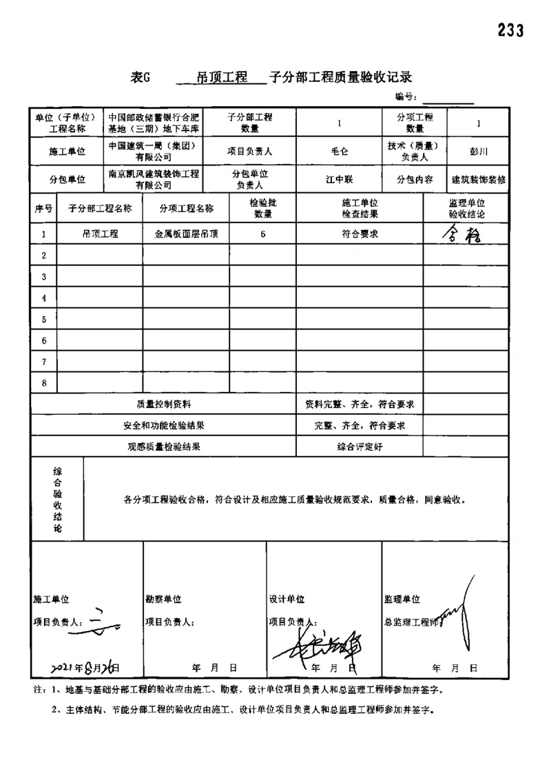地下车库-分部子分部验收记录_2021-2023年优秀施组方案_施工组织设计_施组18-中国邮政储蓄银行合肥基地（三期）施工组织设计_3-单位工程、分部工程验收记录