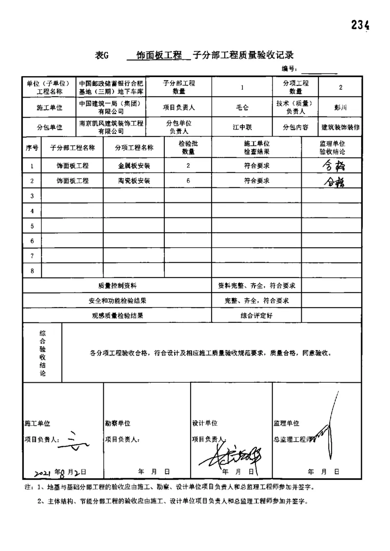 地下车库-分部子分部验收记录_2021-2023年优秀施组方案_施工组织设计_施组18-中国邮政储蓄银行合肥基地（三期）施工组织设计_3-单位工程、分部工程验收记录