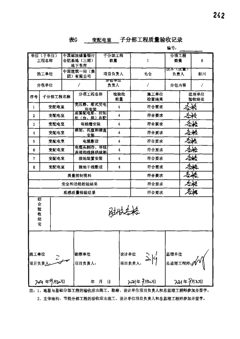 地下车库-分部子分部验收记录_2021-2023年优秀施组方案_施工组织设计_施组18-中国邮政储蓄银行合肥基地（三期）施工组织设计_3-单位工程、分部工程验收记录
