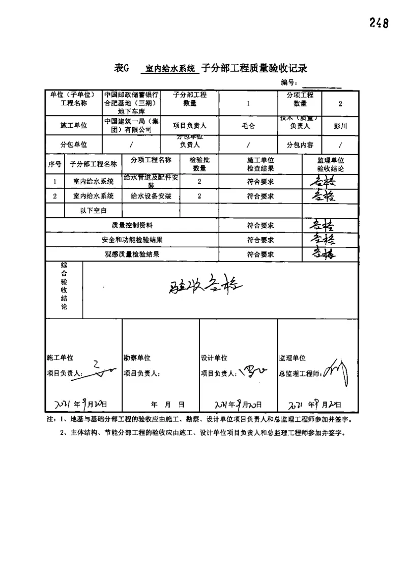 地下车库-分部子分部验收记录_2021-2023年优秀施组方案_施工组织设计_施组18-中国邮政储蓄银行合肥基地（三期）施工组织设计_3-单位工程、分部工程验收记录