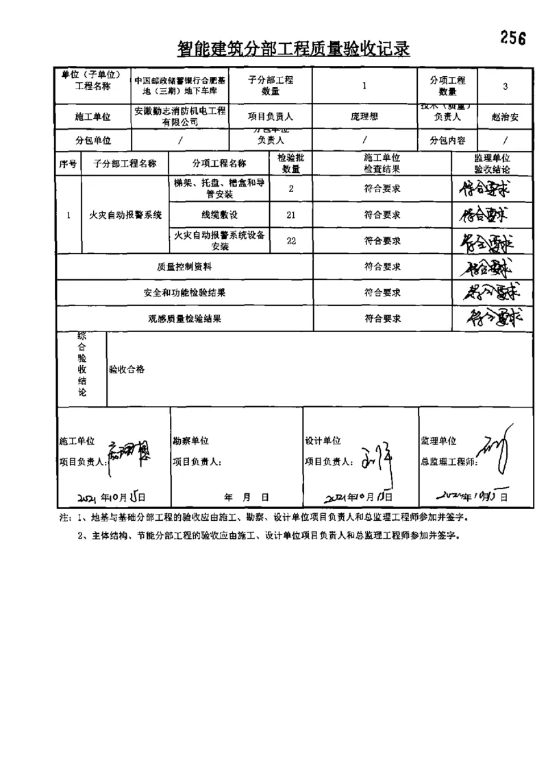 地下车库-分部子分部验收记录_2021-2023年优秀施组方案_施工组织设计_施组18-中国邮政储蓄银行合肥基地（三期）施工组织设计_3-单位工程、分部工程验收记录