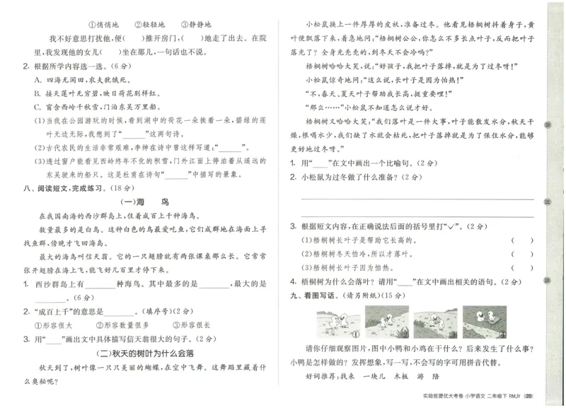 《实验班提优大考卷》语文2年级下册（RJ）_二年级上下册资料_小学二年级学习资料-25年更新版_2-02、小学二年级语文下册_2-2-2、练习题、作业、试题、试卷_电子册类