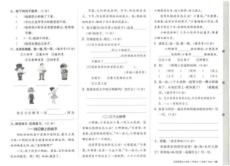 《实验班提优大考卷》语文2年级下册（RJ）_二年级上下册资料_小学二年级学习资料-25年更新版_2-02、小学二年级语文下册_2-2-2、练习题、作业、试题、试卷_电子册类