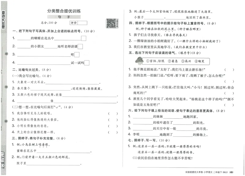 《实验班提优大考卷》语文2年级下册（RJ）_二年级上下册资料_小学二年级学习资料-25年更新版_2-02、小学二年级语文下册_2-2-2、练习题、作业、试题、试卷_电子册类