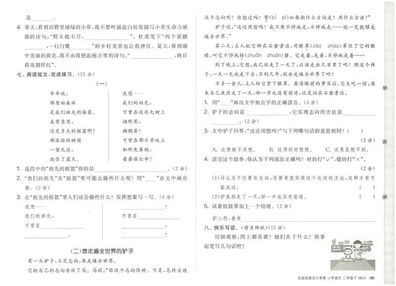 《实验班提优大考卷》语文2年级下册（RJ）_二年级上下册资料_小学二年级学习资料-25年更新版_2-02、小学二年级语文下册_2-2-2、练习题、作业、试题、试卷_电子册类